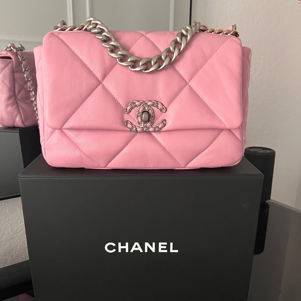 CHANEL Lambskin 19 Small Flap Bag with Silver, Gold, and Ruthenium Hardware